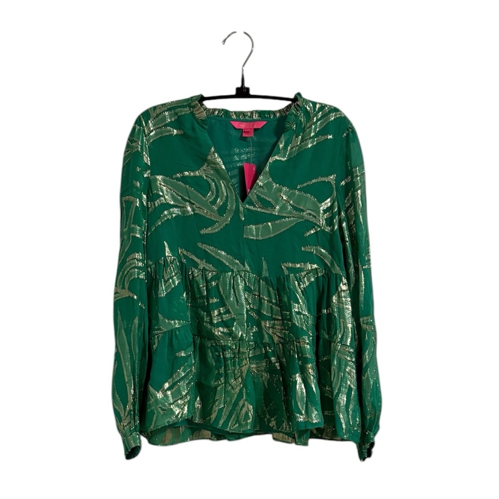 Lilly Pulitzer Sarina Long Sleeve Silk Top (Botanical Green) (NWT) (Size: 0)